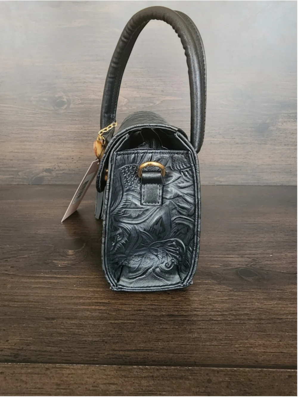 Black Sunflower Embossed Tooled Artisan LEATHER Crossbody Bag Purse Handbag